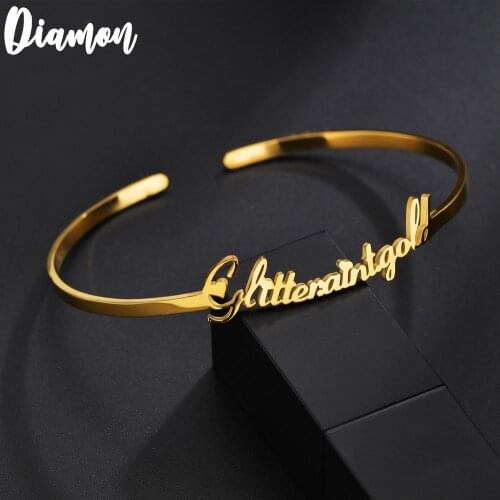 Diamon 2020 New Personalized Custom Name Bangle For Women Stainless Steel Open Love Bangle Jewelry Gift For Lover