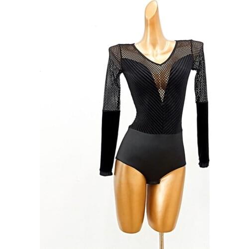 2021 New DL650 Latin Dance Dress Women Bodysuit V Neck Patchwork Tops for Ballroom Tango Chacha Dancing Performamnce