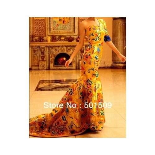 Ladies dragon embroidery golden court mermaid dress cosplay party dress