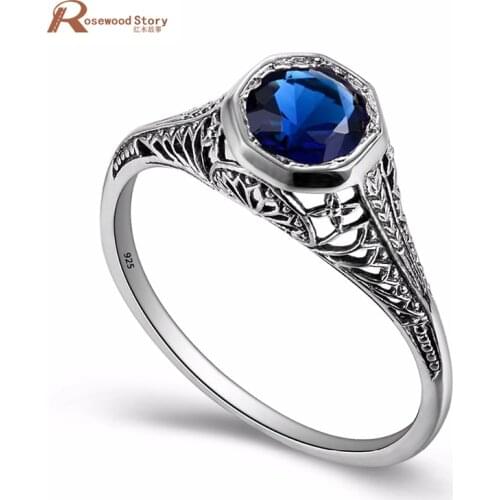100% 925 Sterling Silver September Birthstone Ring Created Sapphire Stone Finger Rings Women Vintage Punk Wedding Jewelry