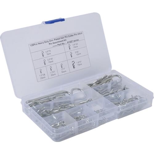 125pcs Hitch R Pin Clip Assortment Kit Tool Cotter Tractor Car Trailer Lock