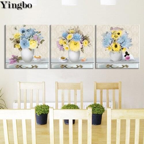 3 pieces full diamond embroidery Still life vase flower Diamond Painting Full drill Square Mosaic diamond picture puzzle 5d art