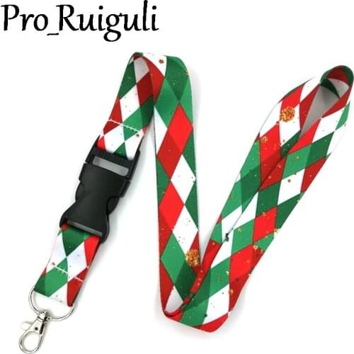 30pcs Christmas Ribbon Pattern Neck Strap Lanyard keychain Mobile Phone Strap ID Badge Holder Key Chain Keyring Accessories