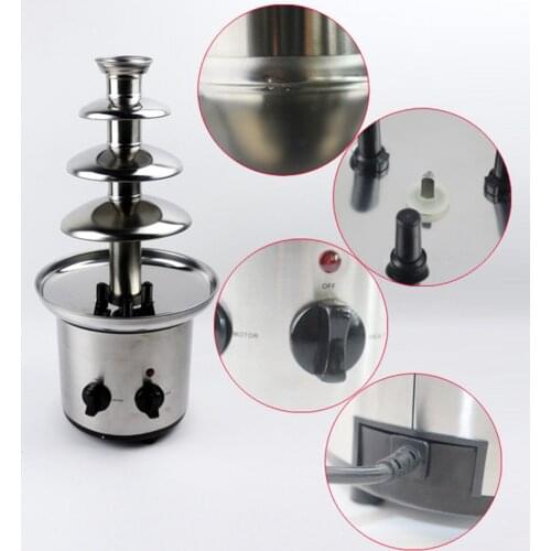 Stainless Steel 4 Tiers Chocolate Fondue Fountain for Cheese BBQ Sauce Ranch US Plug 110V