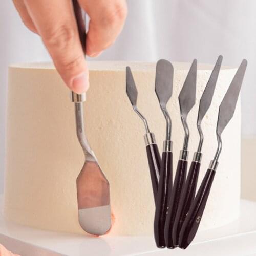 5Pcs/Set Stainless Steel Spatula Fondant Cream Mixing Scraper Oil Painting Shovel Butter Frosting Knife Baking Pastry Tools
