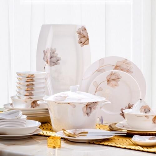 60 Heads Jingdezhen Ceramic Dinnerware Set Kitchen Tableware Ceramic Plates and Dishes Bowls 60pcs combination dishes set