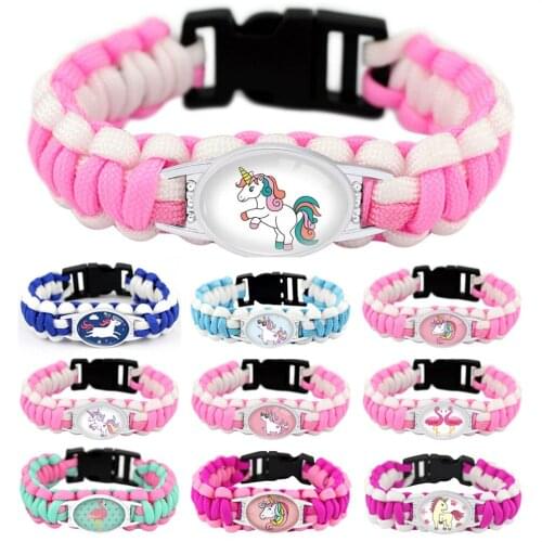 Unicorn Flamingos Bracelets Camping Hiking Outdoor Survival Rope Paracord Bracelets Jewelry Women Men Unisex Fashion Party Gift