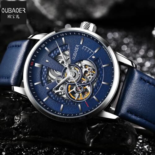 Brand OUBAOER Fashion Mens Mechanical Watches Leather Casual Business Watch Automatic Relogio Masculino erkek kol saati