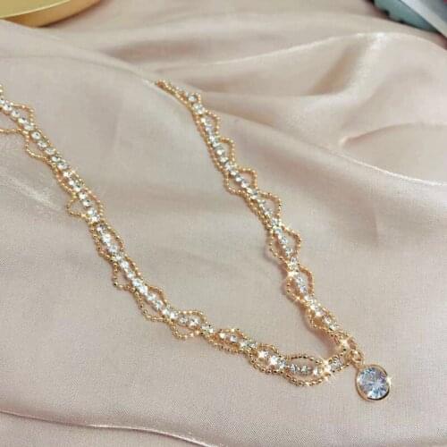 2020 classic wedding crystal necklace, lovely and romantic double gold necklace, elegant and exquisite jewelry for ladies