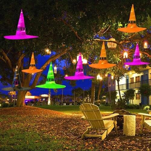 Eco-Friendly 2Pcs Attractive Garage Roof Hats Hangings Polyester Taffeta Glowing Witch Hat Stunning for Outdoor