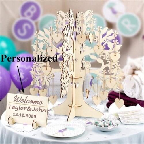 Personalized Wedding Guest Book Tree Wooden Hearts Rustic Memory Visit Signatures Sign Book for Wedding Party Decor Ornaments