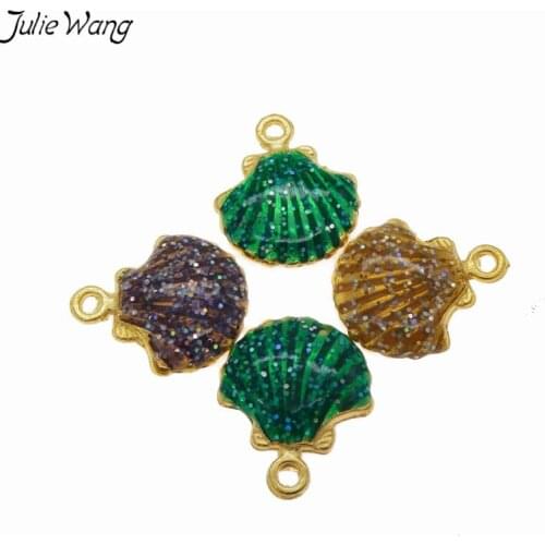 Julie Wang 16pcs Coffee Blue Multi Color Mix Wohlesale Little Shell Shape Enamel Alloy Charms DIY Seaside Jewelry Random Send