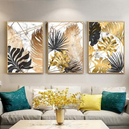 KAMY YI Leaf Golden Pattern Feather Diamond Painting Cross Stitch DIY Embroidery Art Craft Mosaic European Style Decoration