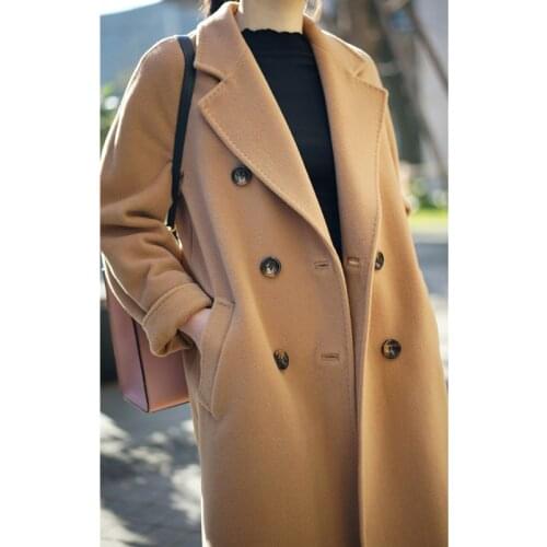 2021 Classic Woolen Mid-length Autumn And Winter Coat Double-sided Cashmere Coat Wavy Cashmere High-end Coat With Belt