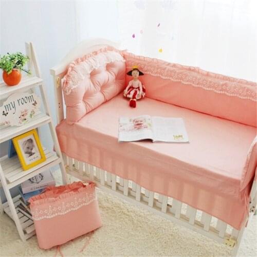 9pcs Cotton Princess Lace Baby Cot Bedding Kit Crib Bedding Sets Quilt Pillow Bumpers Pink Bedclothes Baby Bed Necessaries