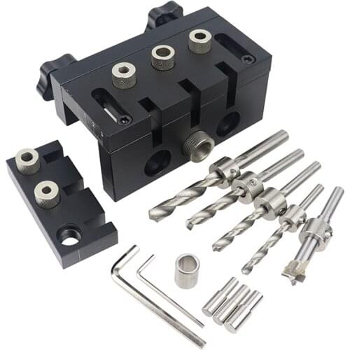 3 in 1 Pocket Hole Jig Round Dowel Connector Dowelling Jig Woodworking Aluminum alloy Self Centering Puncher Locator Tools