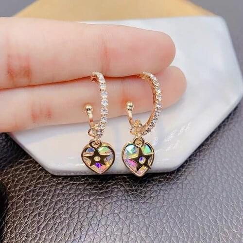 Korea Simple Color Love Pendant Heart-shaped Stud Earrings Fashion Simple 2021 New exquisite retro Women Jewelry Earrring