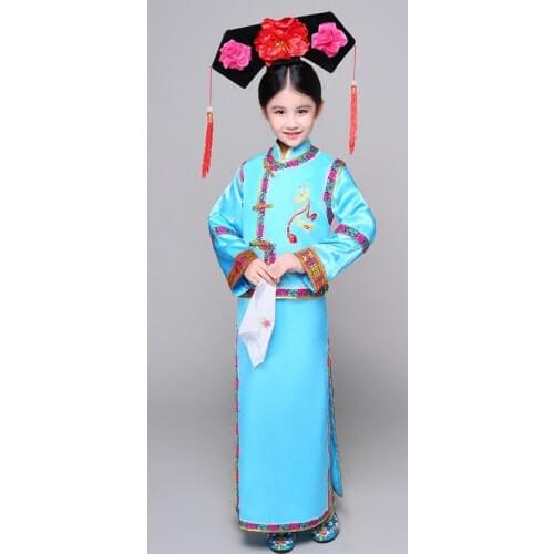 Qing Dynasty Princess Costume Hanfu Ancient Royal Flag Clothing Childrens Cosplay The Manchu Court Dress Long Robe
