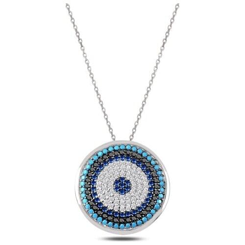 KUTAYDAN Zircon Cubic Zirconia Society Eyed Pendant 925 Sterling Silver