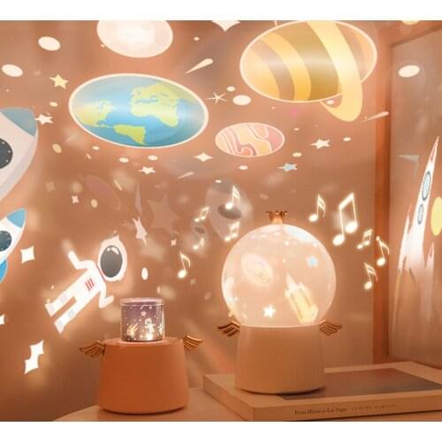 Guardian Angel Projection Lamp 360 Degree Rotation Starry Projector Rechargeable LED Night Light Projector Lamp For Baby Gift