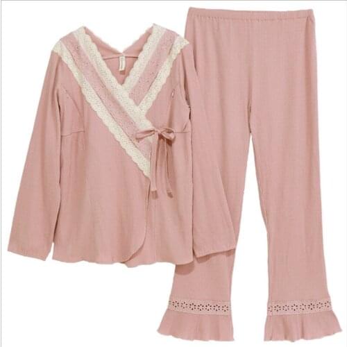 Spring and Autumn Hot Sale Pure Cotton Fashion Pure Color Maternity Dress Lace Collar Confinement Dress