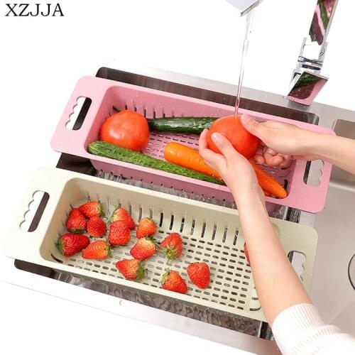 XZJJA Straw Multifunction Kitchen Sink Rack Vegetables Fruit Drain Basket Tableware Organize Drying Shelf Kitchen Storage Holder