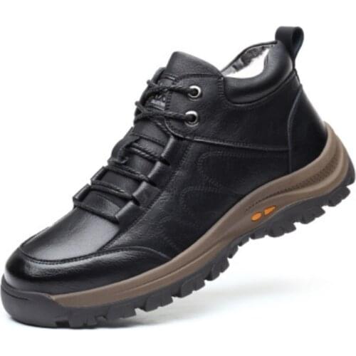 New Winter Height Increasing Mens Boots Non-slip Thermal Plush Cotton Shoes Cozy Hard Wearing Outdoor Non Slip Snow Boots Men