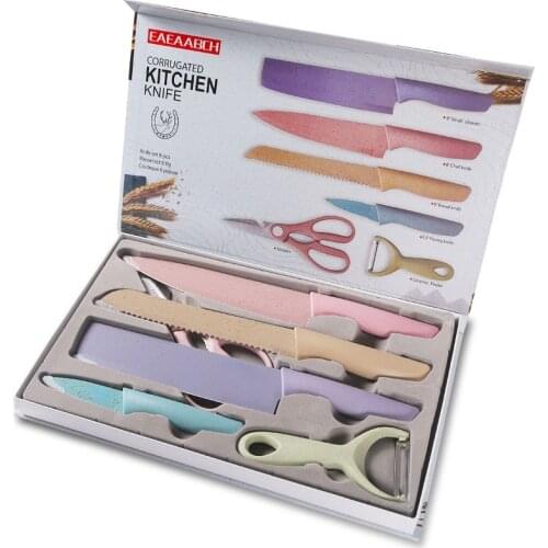 Wheat Straw 6-Piece Knife Set Stainless Steel Baby Food Supplement Tool Gifts Box Kitchen Accessories Knives Kitchen Gadget Sets