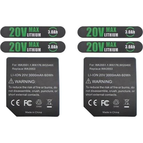 WA3551.1 20V 3.0Ah Lithium Battery Label DIY Battery Sticks for Worx WA3551 WA3572 Battery Accessories