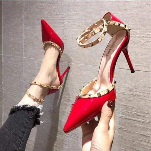 2020 NEW 9CM PUMPS Fashion rivet ladies pointed shallow mouth high heel single shoes womens summer new style sandals