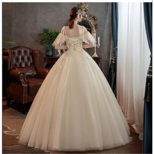Wedding Dress In 2021 The Latest Champagne Color Light Spring Summer And Autumn Princess Sexy One-Shoulder Tail Dress