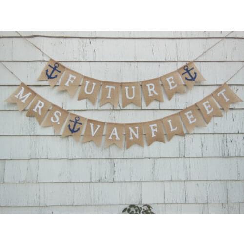 Personalized name nautical wedding burlap Banners bridal shower enagement Vow Renewal sign party Buntings garlands Photo Prop