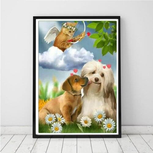 Full Square Round Diamond Painting golden retriever and cat 5D DIY Diamond Embroidery Animals Mosaic Picture Of Rhinestone A537