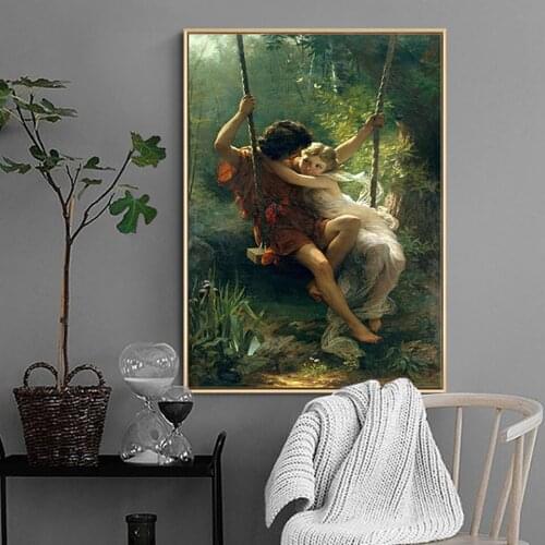 Poster HD Print Retro Spring Swing, Pierre Auguste Curt Canvas Painting Copy Living Room Home Decor