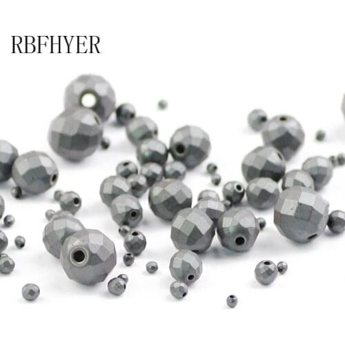 RBFHYER Natural Stone Hematite Stone Football Faceted Round Loose Bead For Jewelry Making DIY bracelet 2/3/4/6/8/10MM