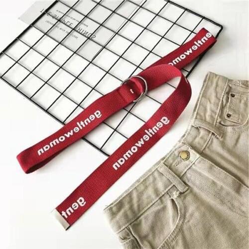 Belt Harajuku Style Red Letter Printed Fashion Unisex Canvas Strap Long Jeans Belts For Women Men Canvas Belt