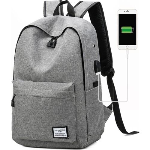 Oxford Waterproof Mens Backpack Unisex Business Sport Women Solid Color USB Charging Backpack Rucksack Simple Korean Style 2021