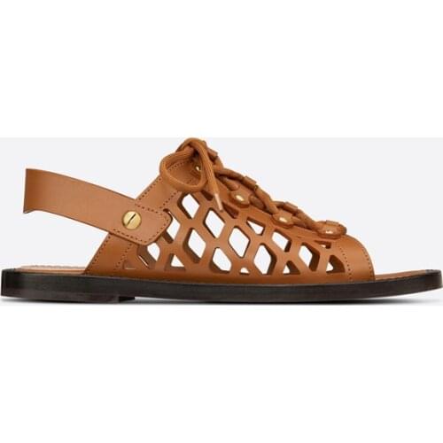 Real Cow Leather Summer Sandals Womens Flats Shoes Lace Up Hollowed Ladies Beach Slides Retro Leisure