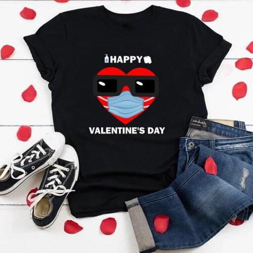 Happy Valentines Day T Shirt Women Short Sleeve Loose Crew Neck 35% Cotton Femme T-shirts Casual Street Style Y2k Tops Tee