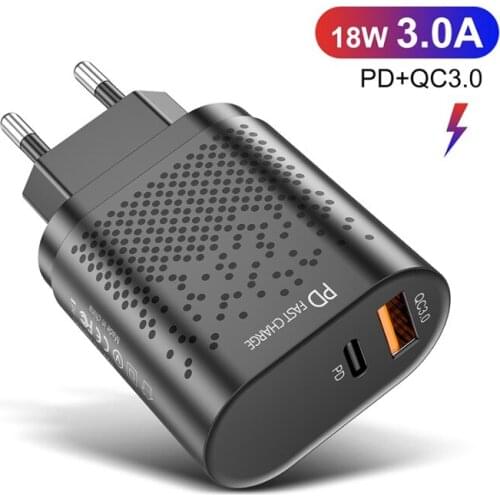 EU/US Plug PD USB Charger 18W 3A Quik Charge 3.0 Mobile Phone Charger For iPhone 12 Samsung Xiaomi Fast Wall Chargers
