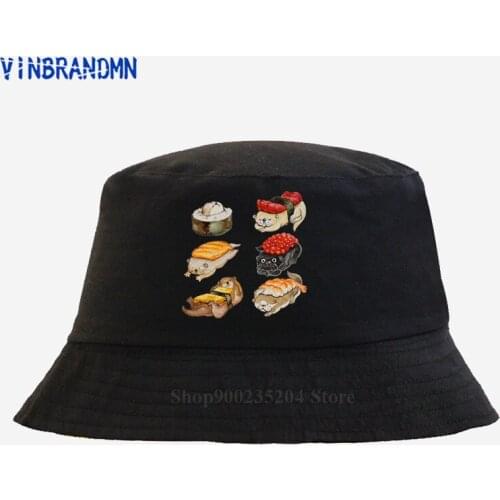 High Quality Aesthetic Cotton Cool Bucket sun hats Sushi Otter Japan Anime Fishing Hats Mens Harajuku Hombre cool summer hats