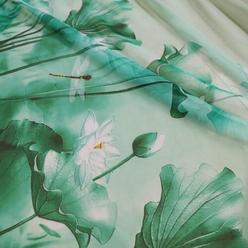 Lotus floral chiffon gauze soft dancing fabric positional printing 100cm*148cm