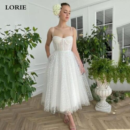 LORIE Ivory Heart Tulle Princess Wedding Dresses Ankle Length Sexy Spaghetti Straps Bride dresses Vestidos de novia 2021