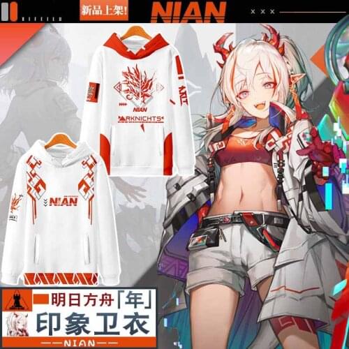 Anime Arknights Nian Hooded Hoodie Sweatshirt Coat Cosplay Japanese Game Loose Spring Autumn Student Pullover Tops