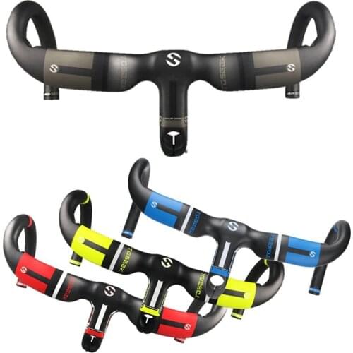 TOSEEK FULL Carbon Integrated Road Bike Handlebar 400/420/440mm With 80/90/100/110/120mm Stem Uplift Style Racing