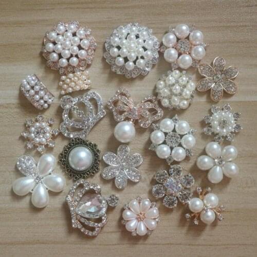 20Pcs/Lot Mix 20 Styles Rhinestone Pearl Hair Embellishments Accessories Hairbow Center Decoration Adornment DIY Craft Supplies