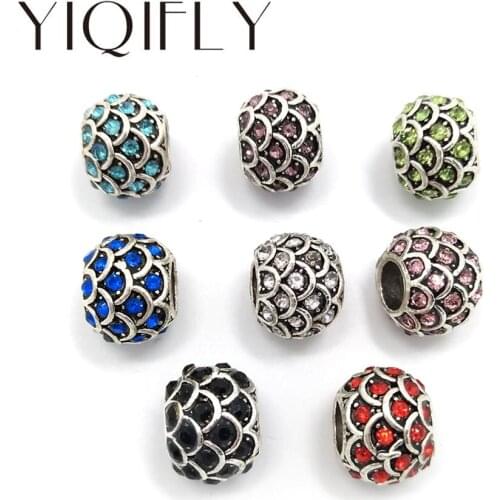 YIQIFLY Free shipping 2017 new 25pcs 11mm round Fish scales rinestone big hole beads fit European bracelet and necklace DIY
