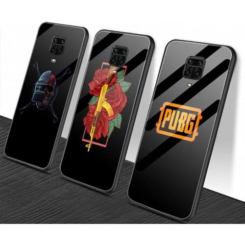 A-PUBG Tempered Glass Phone Case For Redmi Note 6 7 8 9 Note10 Pro Max 10S Note8T Note9S Protection Cover Shell