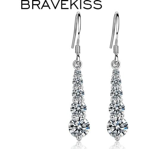 BRAVEKISS Korean Water Drop Long Drop Earrings for Women Female Round Zircon Dangle Earrings Fashion Jewelry Accessories BUE0419