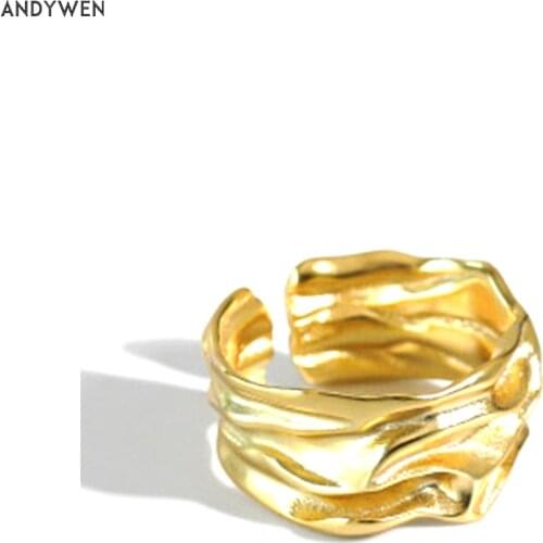 ANDYWEN 100% 925 Sterling Silver Gold Luuxry Resizable Thick Rings Women Wedding Party Circle Jewelry For Girls Anniversary